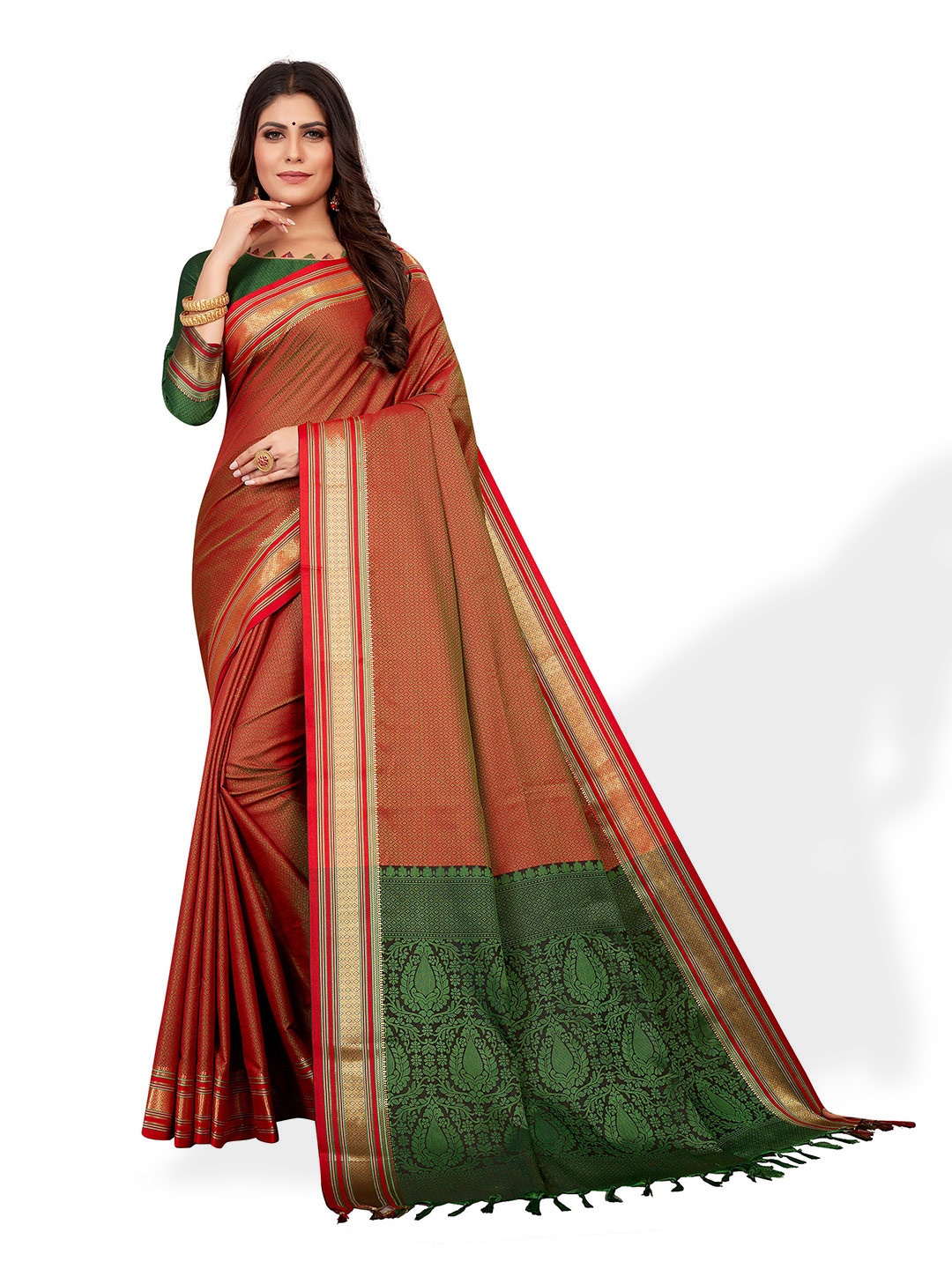 

VENISA Ethnic Woven Design Zari Saree, Red
