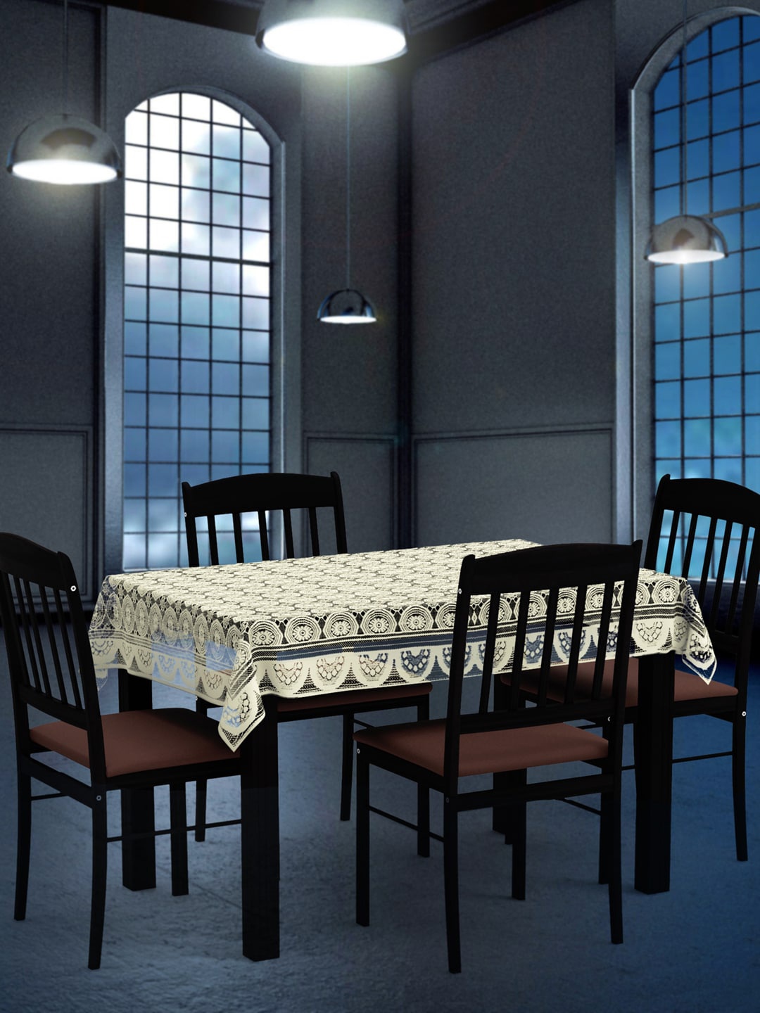 

WEAVERS VILLA Beige Printed Cotton 4-Seater Table Cloth