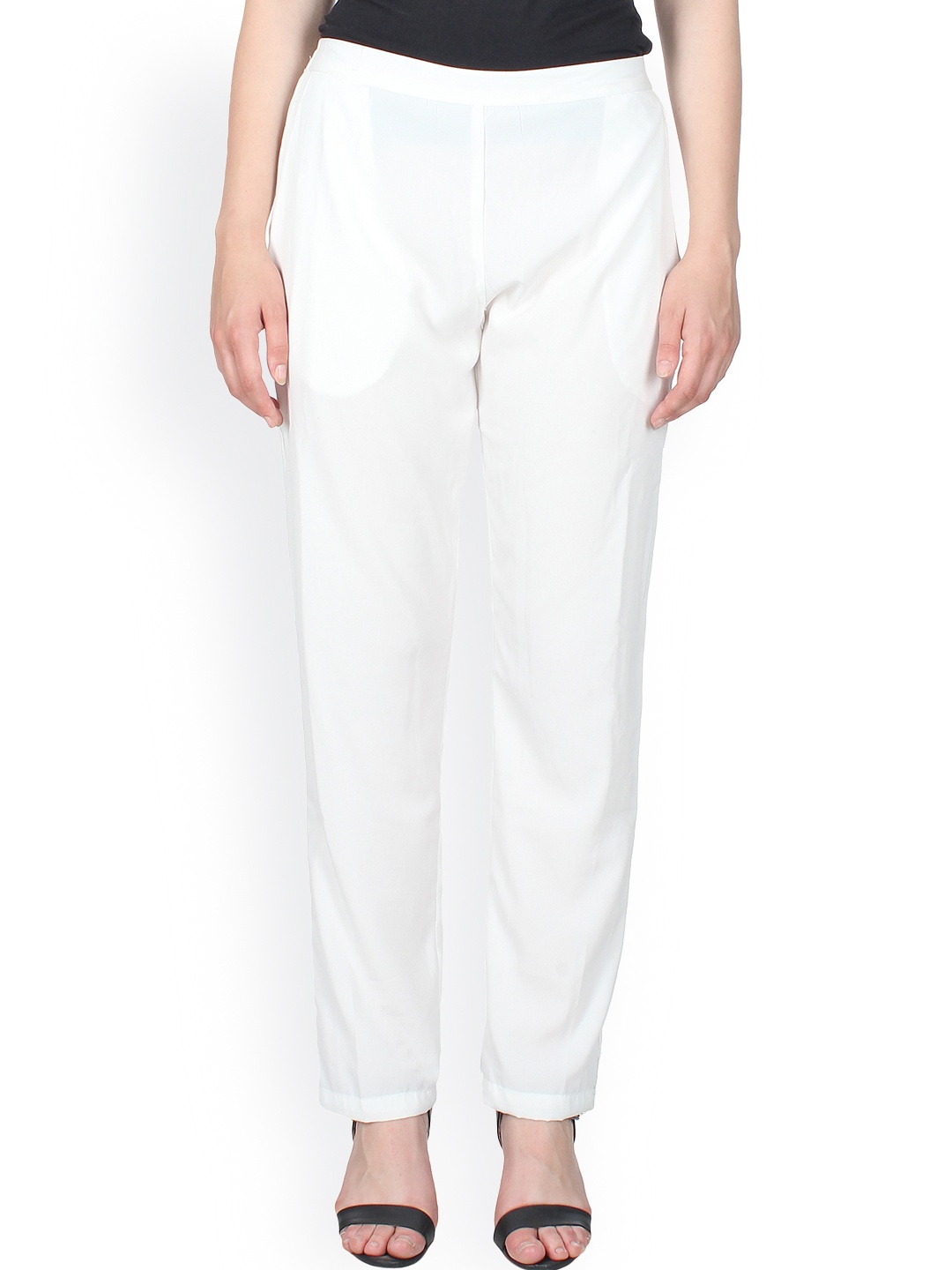 

MIWAY Women White Relaxed Regular Fit Self Design Regular Trousers