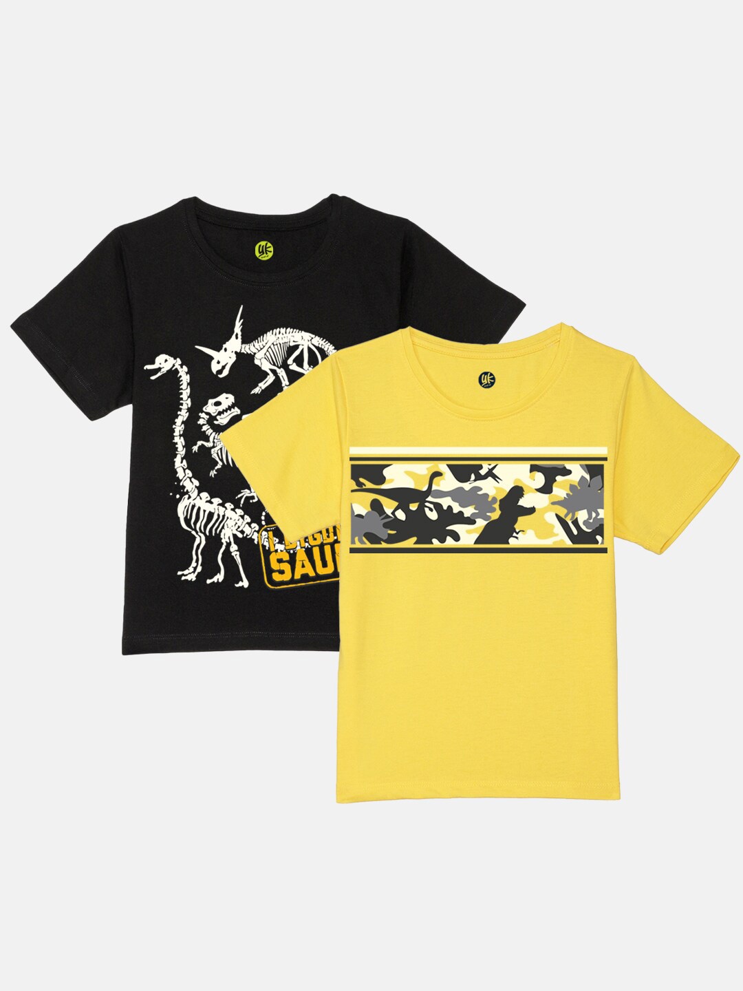 

YK Boys Pack Of 2 Graphic Printed Pure Cotton T-shirt, Black