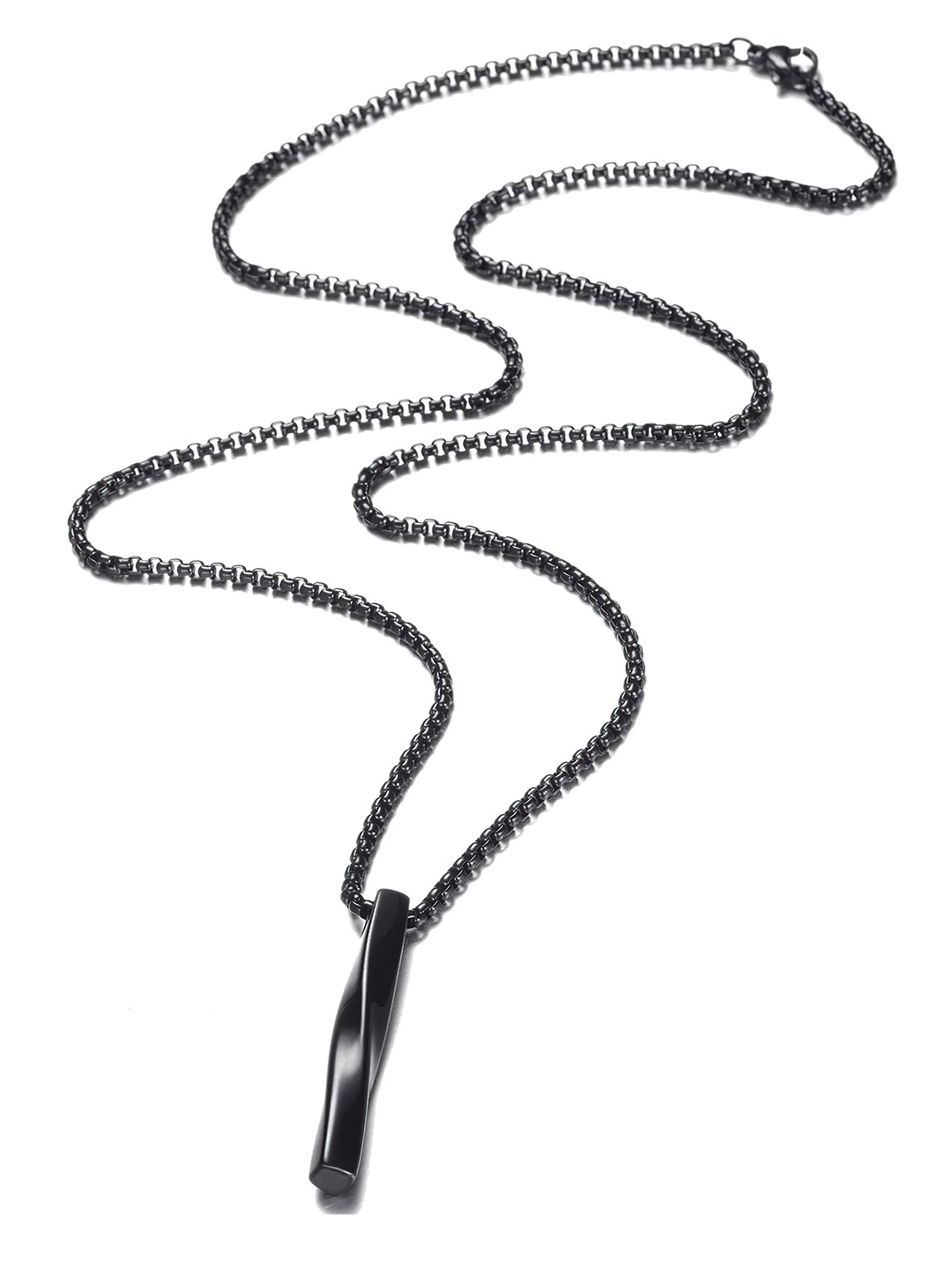 

Fashion Frill Silver-Plated Cube Bar Necklace With Pendant, Black