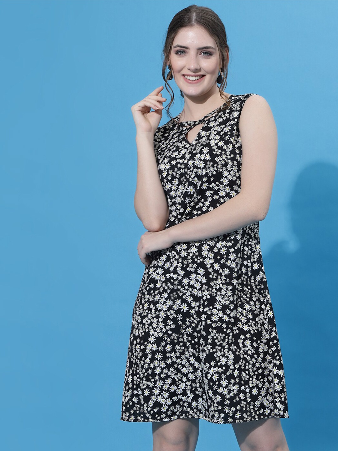 

Oomph! Floral Print A-Line Mini Dress, Black