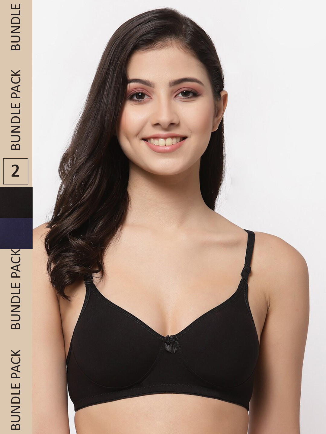 

College Girl Pack of 2 Lightly Padded Non-Wired All Day Comfort Cotton T-shirt Bra, Black