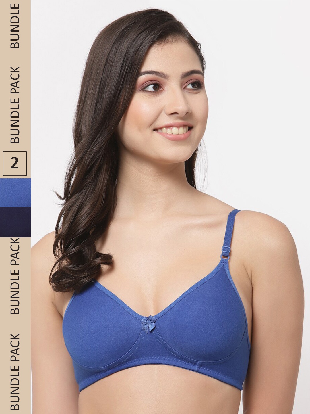 

College Girl Pack of 2 Lightly Padded Non-Wired All Day Comfort Cotton T-shirt Bra, Blue