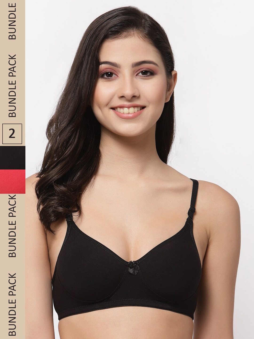 

College Girl Pack of 2 Lightly Padded Non-Wired All Day Comfort Cotton T-shirt Bra, Black