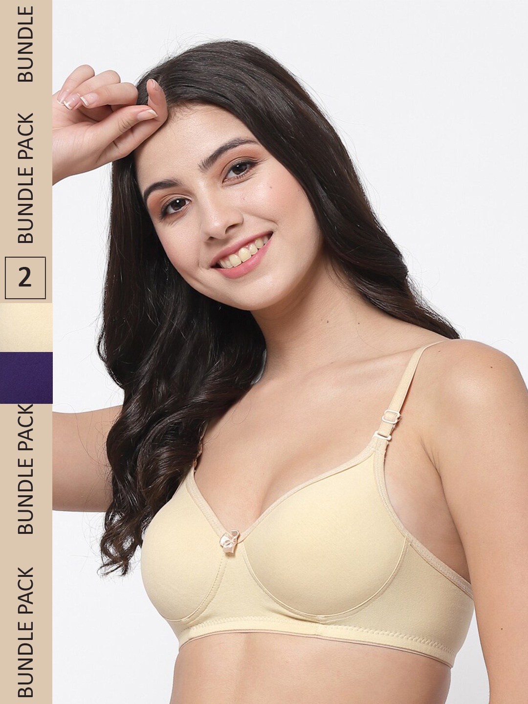 

College Girl Pack Of 2 Lightly Padded All Day Comfort Full Coverage Seamless T-shirt Bra, Navy blue