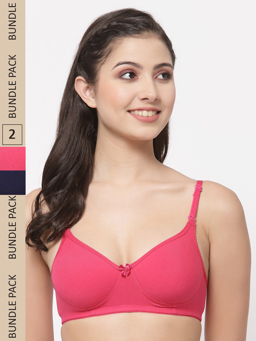 

College Girl Pack of 2 Lightly Padded Non-Wired All Day Comfort Cotton T-shirt Bra, Pink