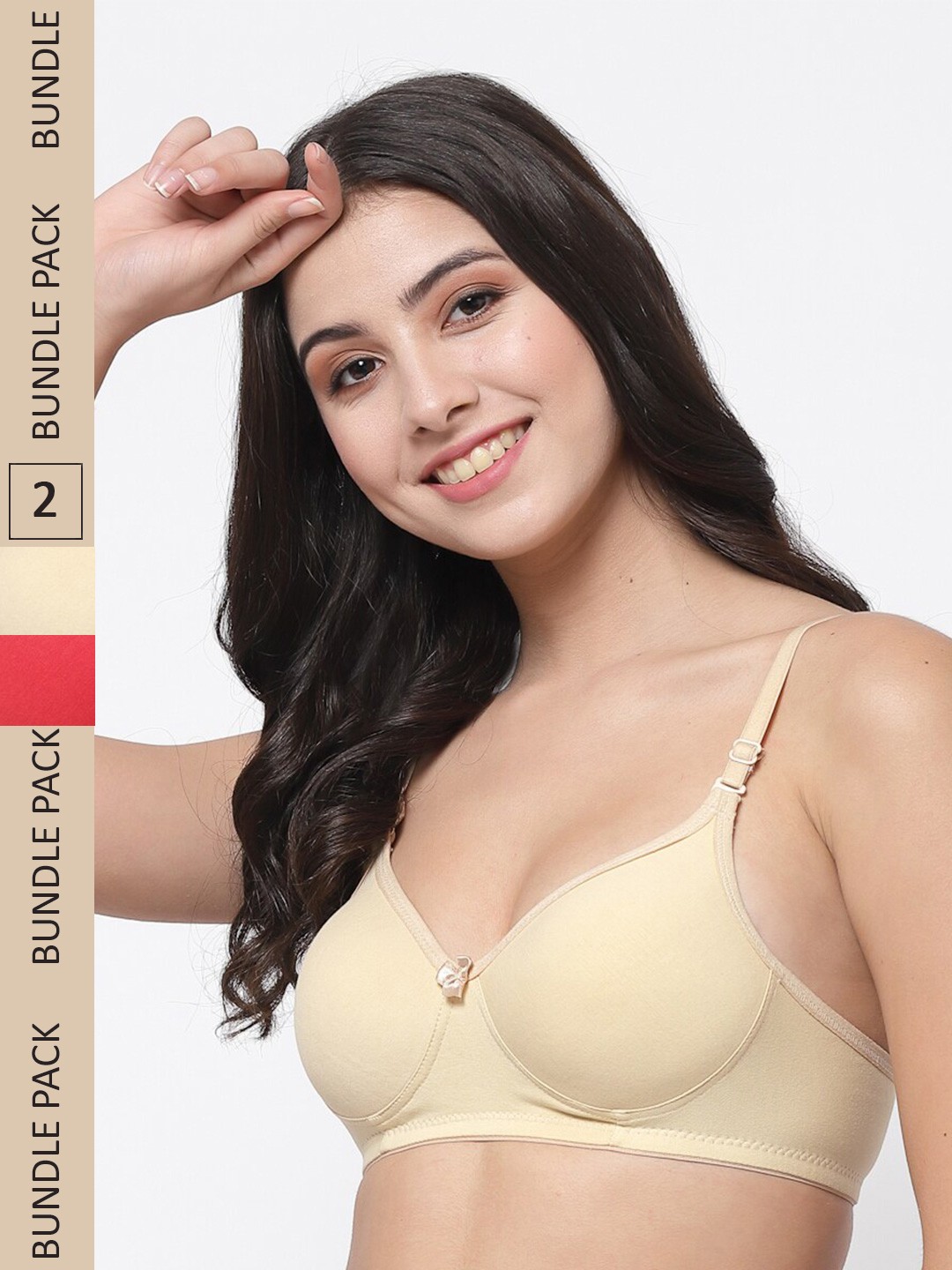 

College Girl Pack of 2 Lightly Padded Non-Wired All Day Comfort Cotton T-shirt Bra, Red