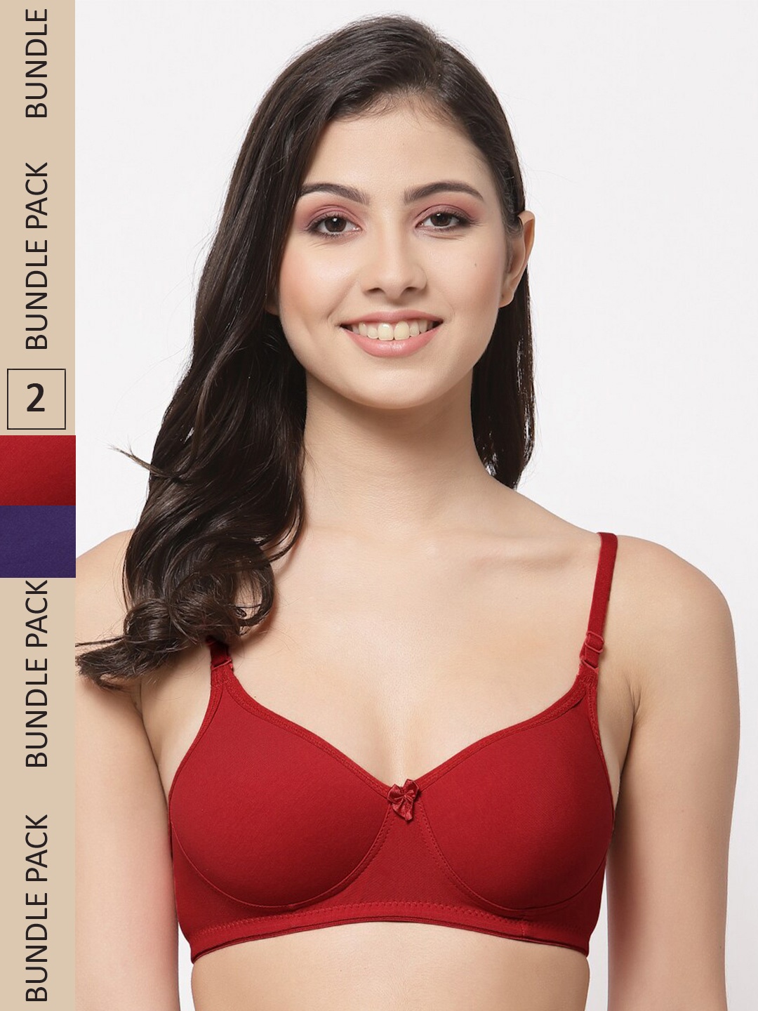 

College Girl Pack Of 2 Full Coverage Lightly Padded Non-Wired Seamless Cotton T-Shirt Bra, Red