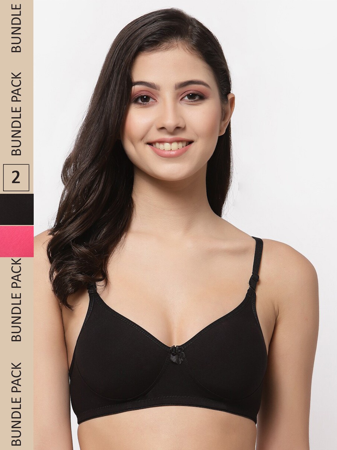 

College Girl Pack Of 2 Full Coverage Lightly Padded Non-Wired Seamless Cotton T-Shirt Bra, Black