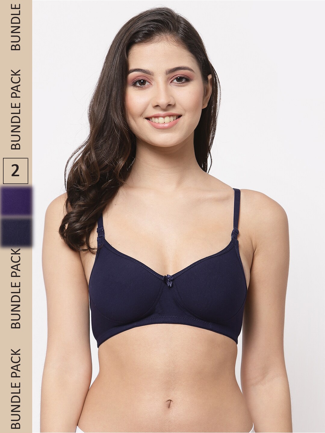 

College Girl Pack of 2 Lightly Padded Non-Wired All Day Comfort Cotton T-shirt Bra, Navy blue