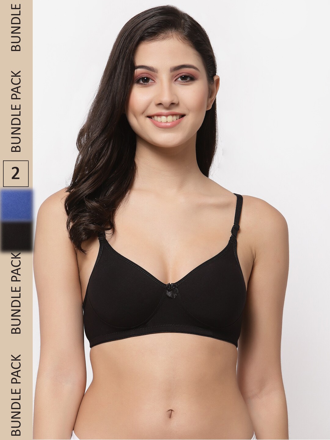 

College Girl Pack Of 2 Full Coverage Lightly Padded Non-Wired Seamless Cotton T-Shirt Bra, Black