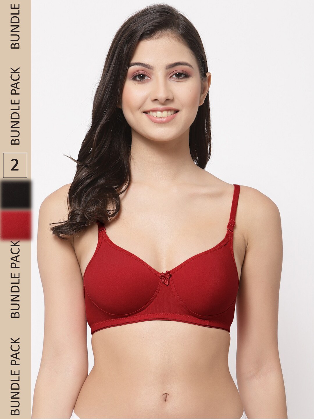 

College Girl Pack Of 2 Full Coverage Lightly Padded Non-Wired Seamless Cotton T-Shirt Bra, Black