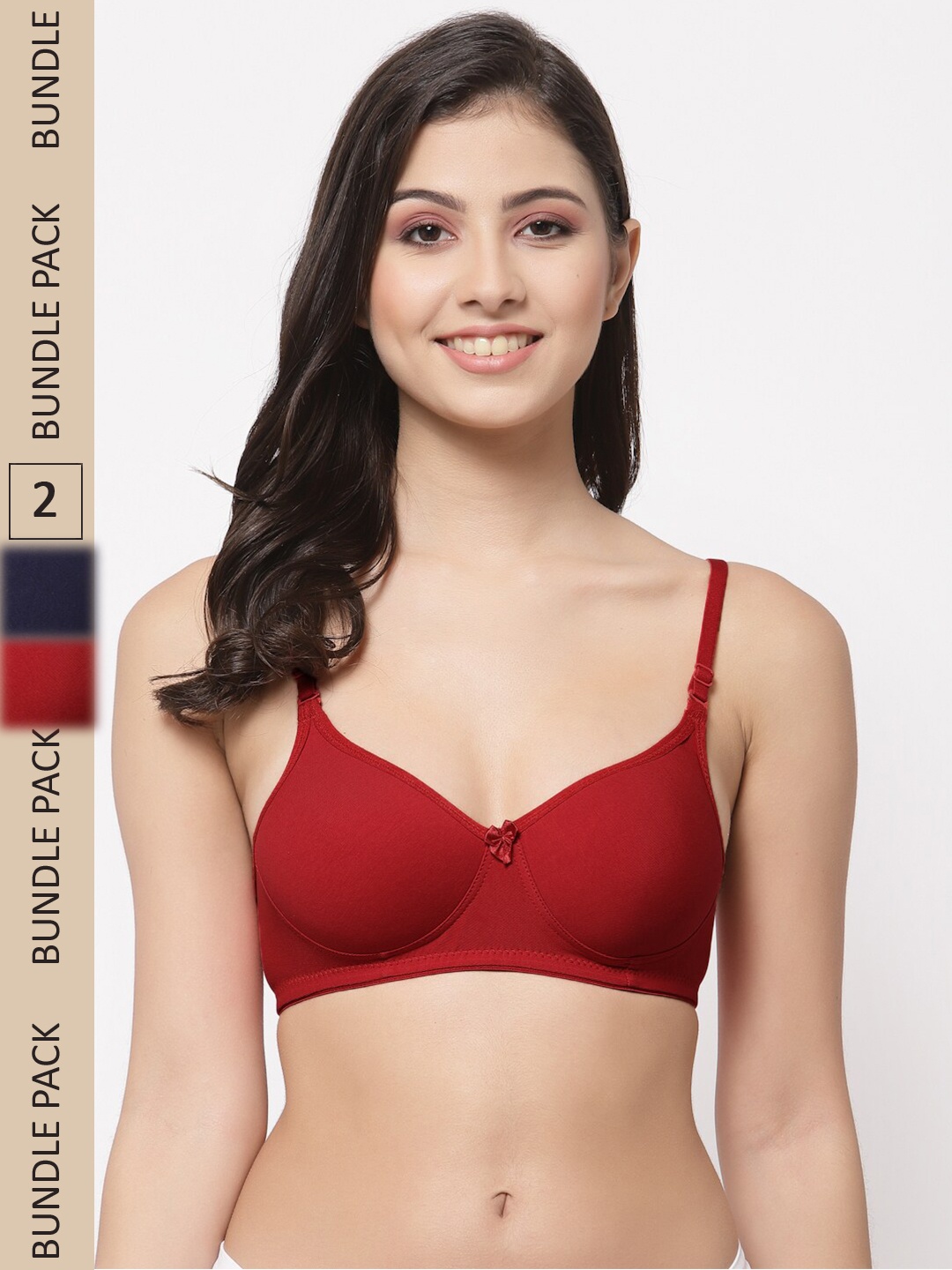 

College Girl Pack Of 2 Full Coverage Lightly Padded Non-Wired Seamless Cotton T-Shirt Bra, Red