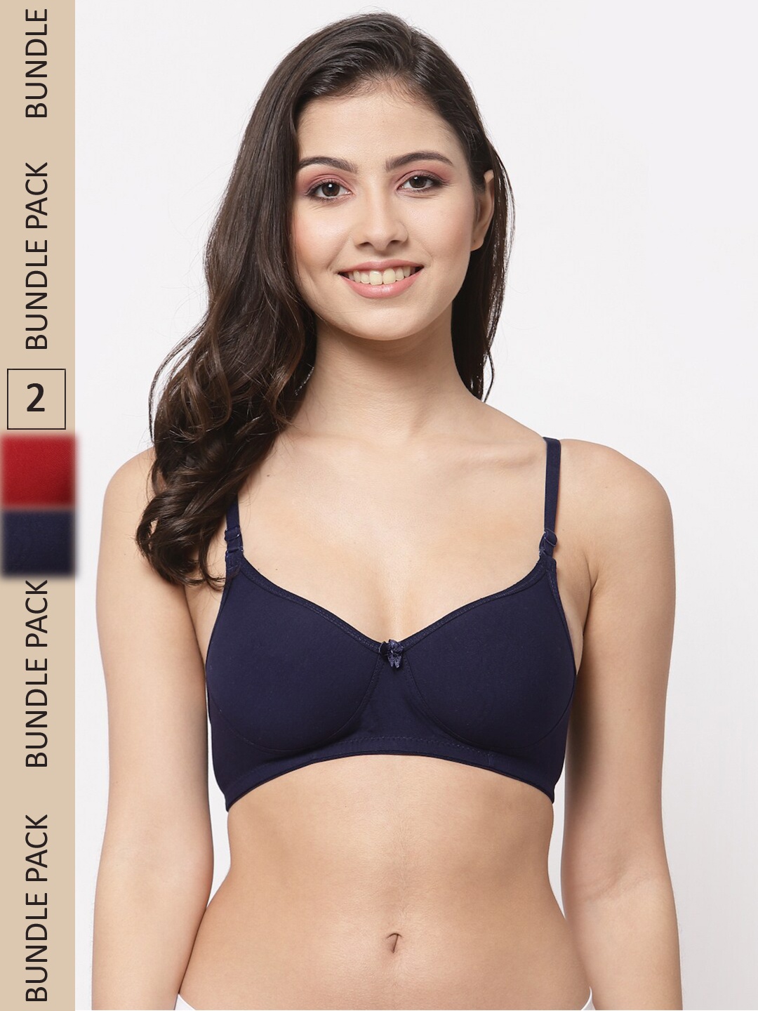 

College Girl Pack Of 2 Lightly Padded All Day Comfort Full Coverage Seamless T-shirt Bra, Navy blue
