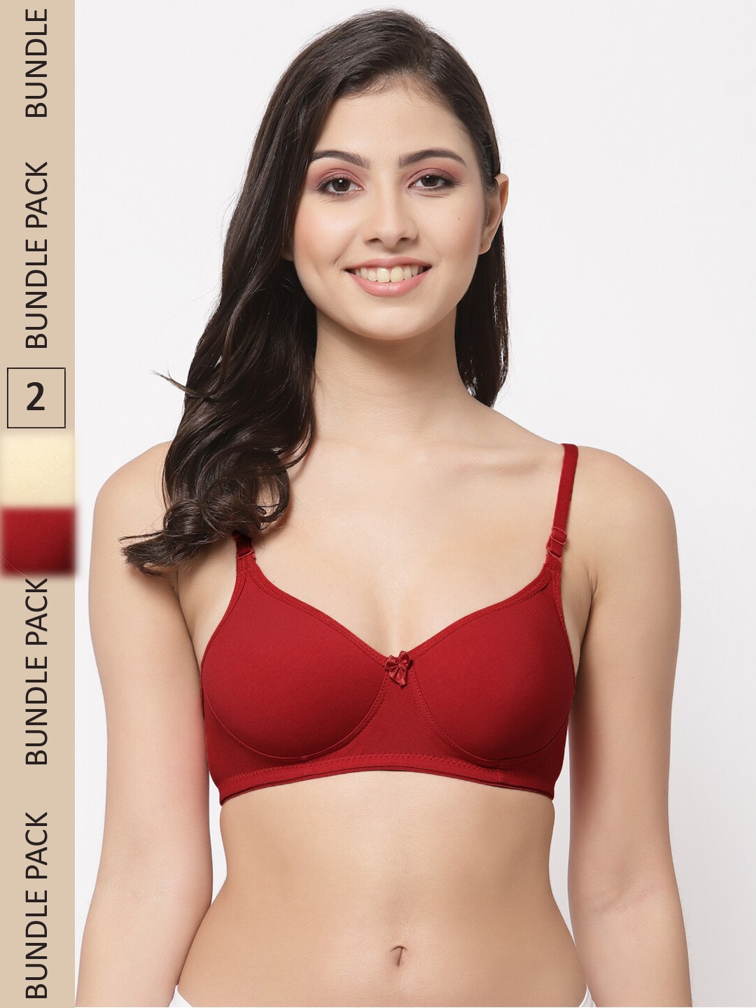 

College Girl Pack Of 2 Full Coverage Lightly Padded Non-Wired Seamless Cotton T-Shirt Bra, Maroon