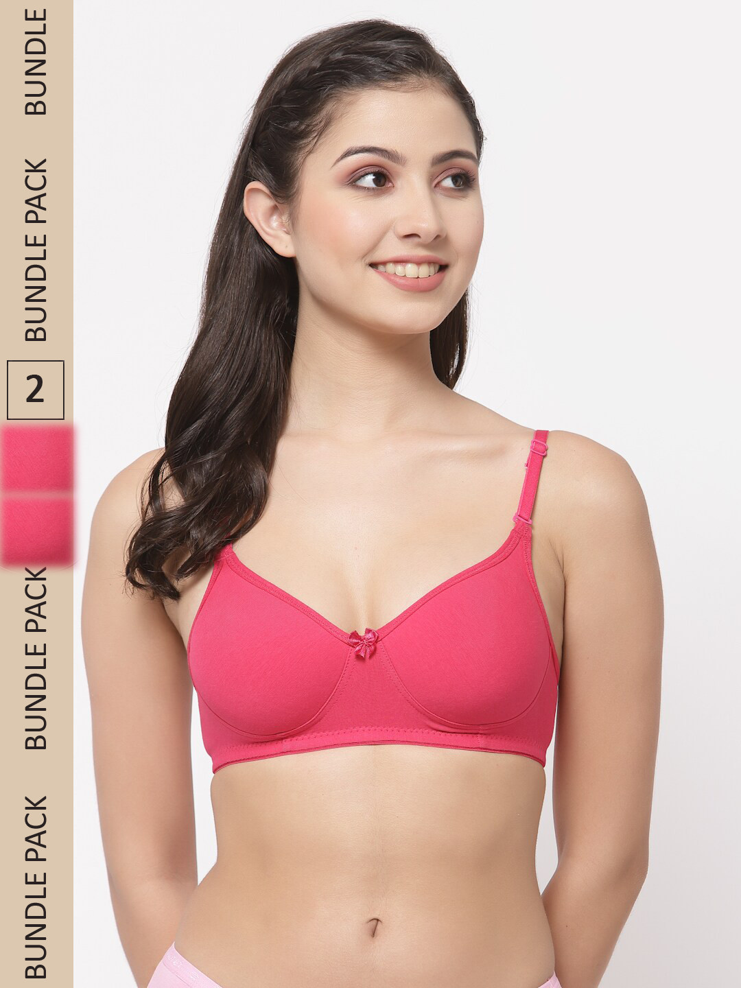 

College Girl Pack Of 2 Lightly Padded All Day Comfort Seamless Cotton T-Shirt Bra, Pink
