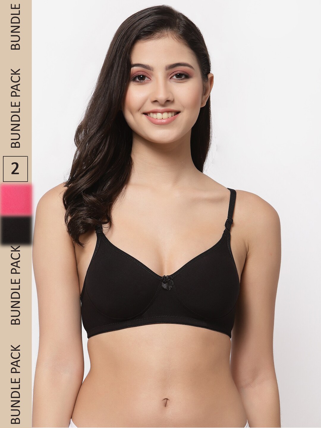 

College Girl Pack Of 2 Full Coverage Lightly Padded Non-Wired Seamless Cotton T-Shirt Bra, Pink