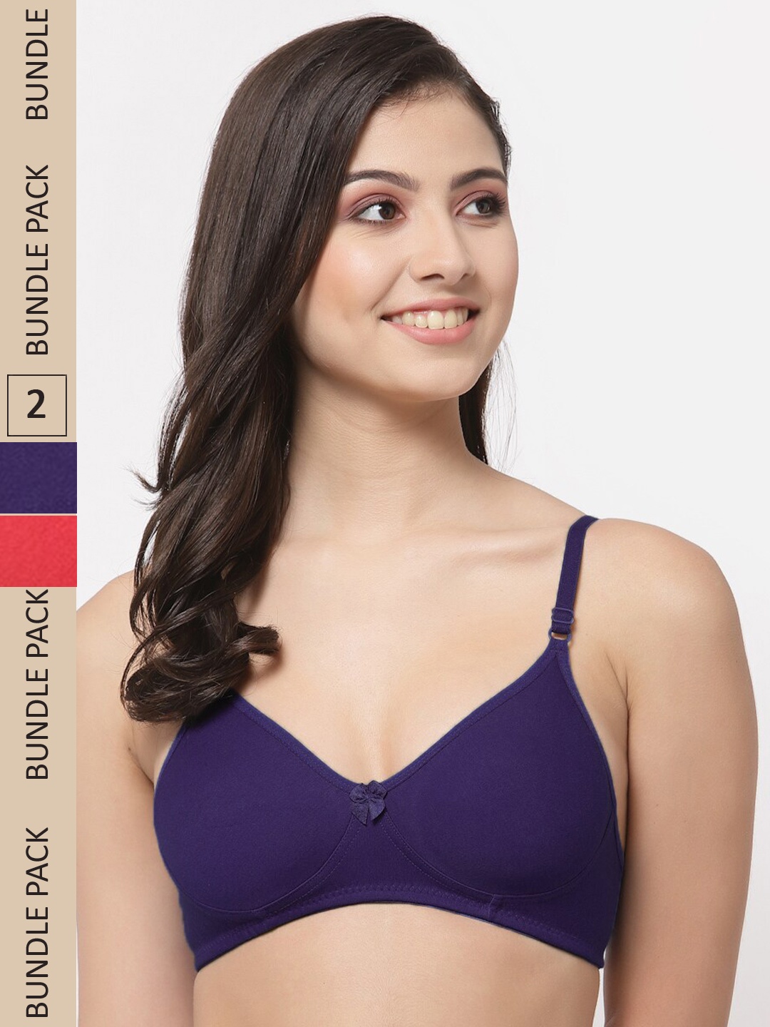 

College Girl Pack Of 2 Full Coverage Lightly Padded Cotton T-Shirt Bra, Red