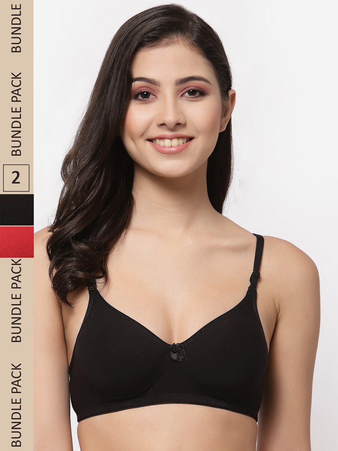 

College Girl Pack Of 2 Full Coverage Lightly Padded Cotton T-Shirt Bra, Black