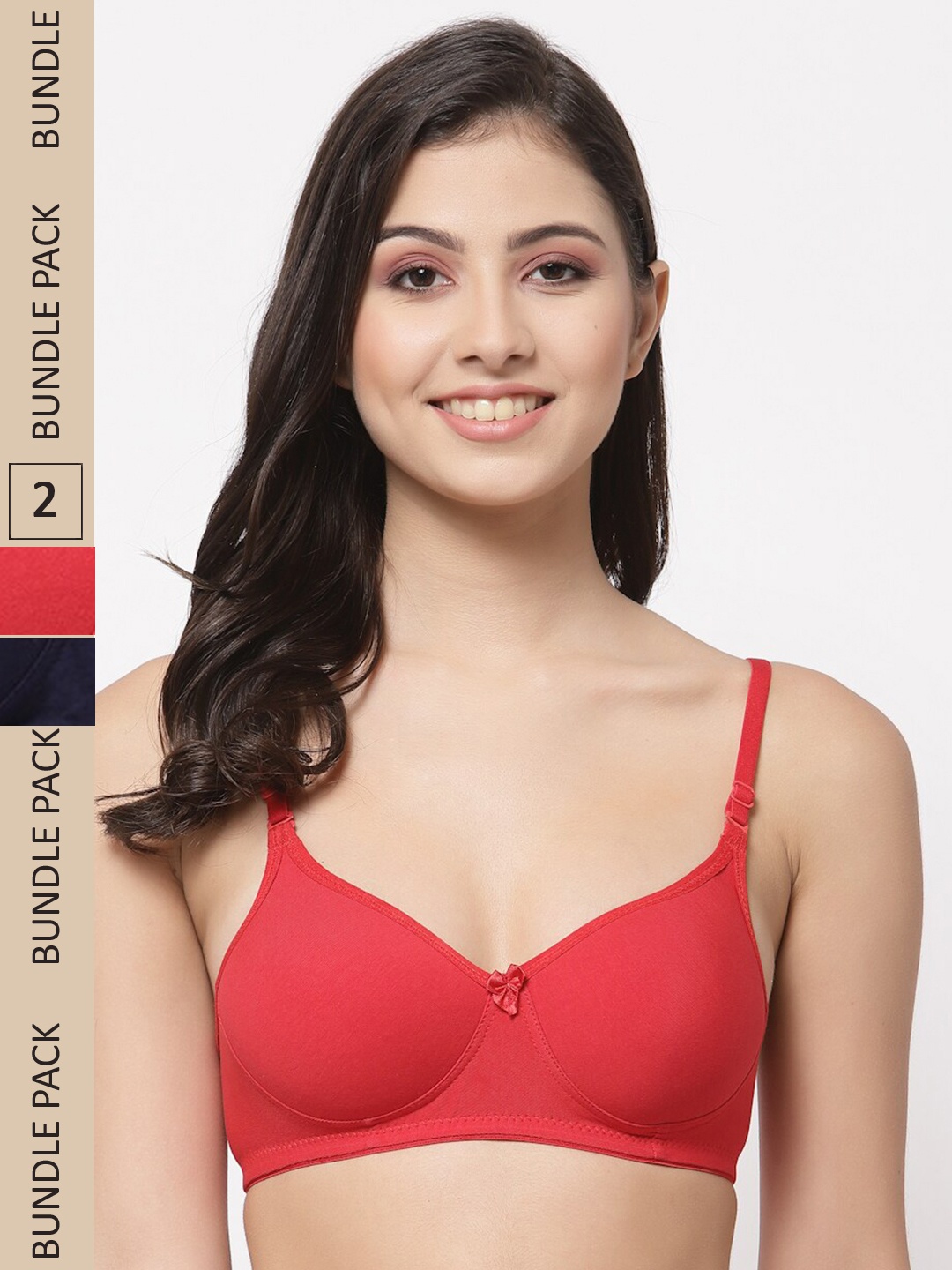 

College Girl Pack Of 2 Lightly Padded All Day Comfort Full Coverage Seamless T-shirt Bra, Navy blue