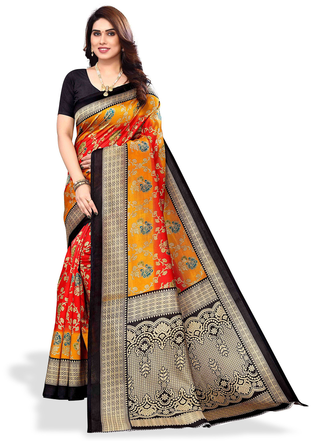 

Poshyaa Ethnic Motif Printed Mysore Silk Saree, Red