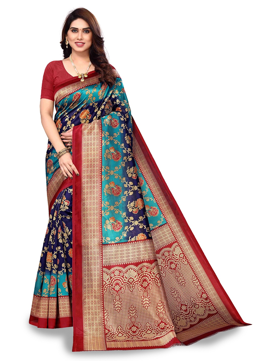 

Poshyaa Floral Woven Design Mysore Silk Saree, Blue