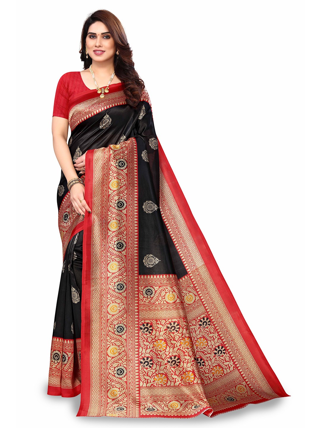 

Poshyaa Ethnic Motifs Woven Design Mysore Silk Saree, Black