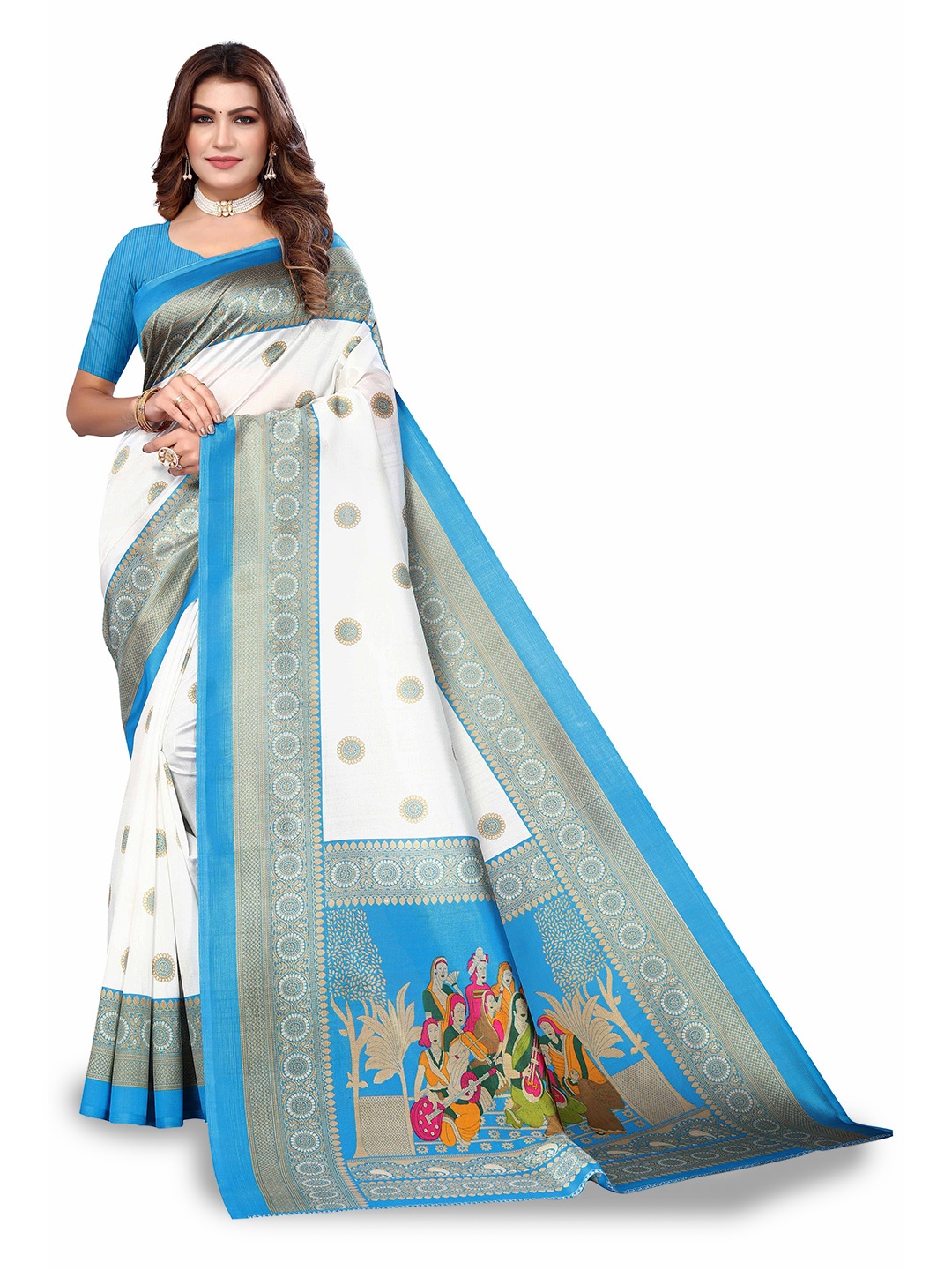 

Poshyaa Art Silk Ready to Wear Mysore Silk Saree, White