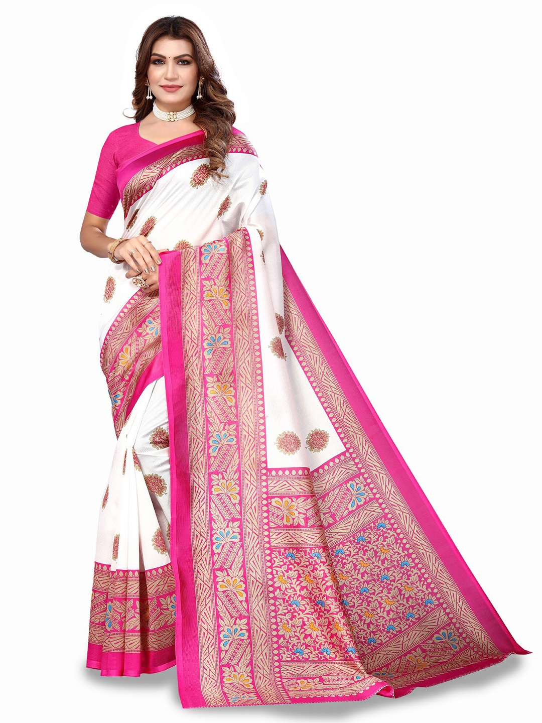 

Poshyaa Ethnic Motifs Mysore Silk Saree, Pink