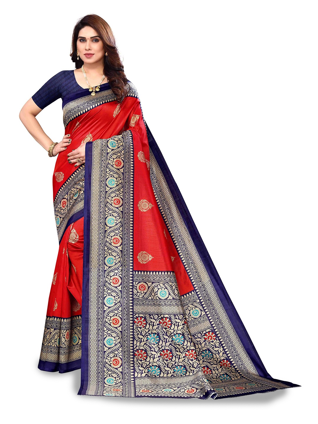 

Poshyaa Art Silk Ready to Wear Mysore Silk Saree, Red