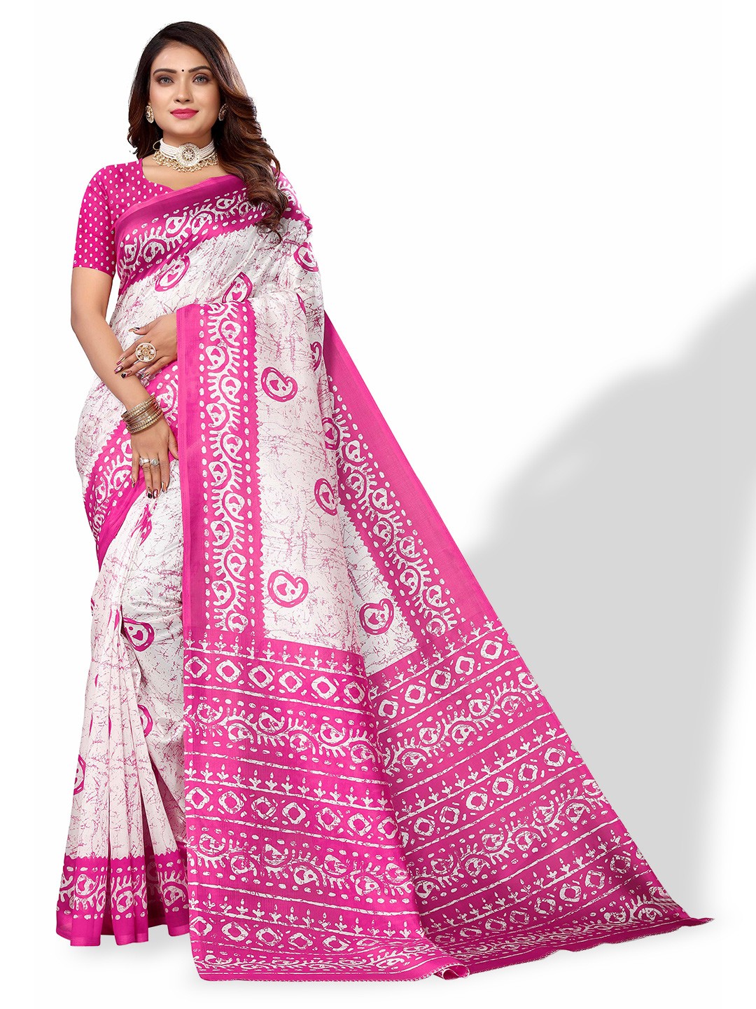 

Poshyaa Paisley Mysore Silk Saree, Pink
