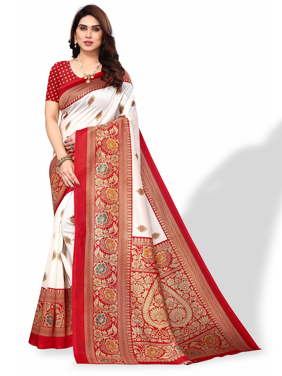 

Poshyaa Floral Woven Design Mysore Silk Saree, Red