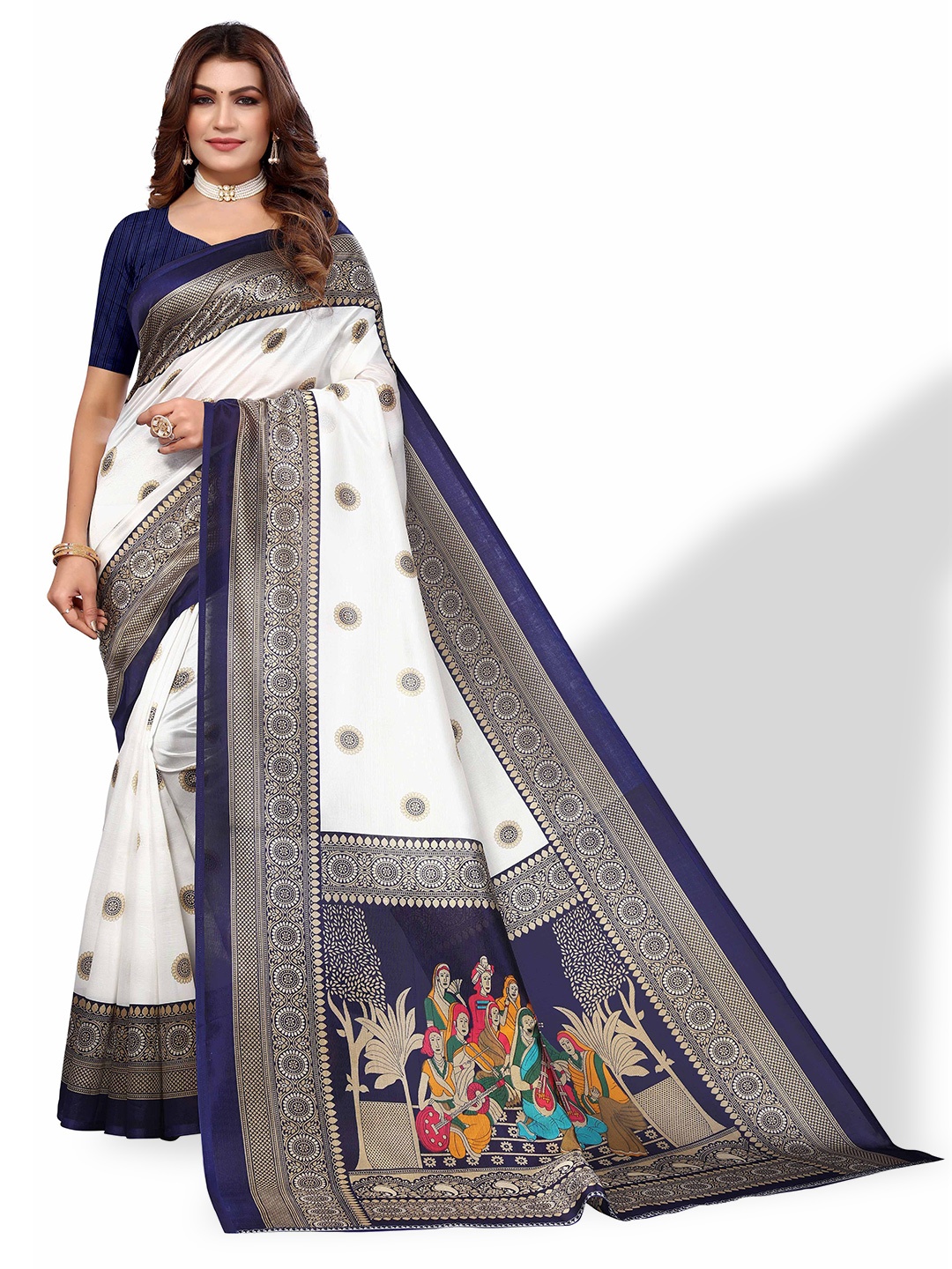 

Poshyaa Ethnic Motif Woven Design Mysore Silk Saree, Navy blue