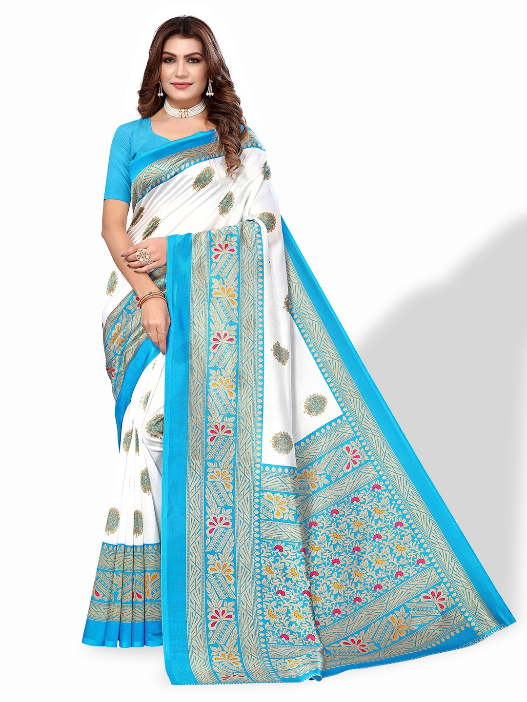 

Poshyaa Floral Woven Design Mysore Silk Saree, White