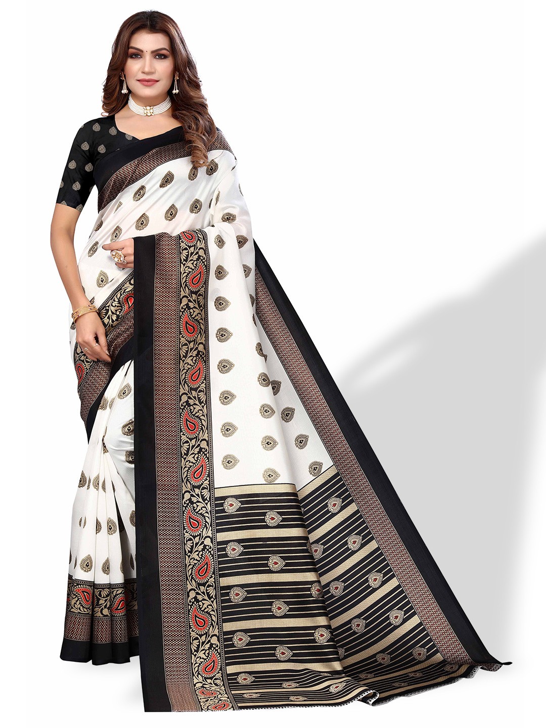 

Poshyaa Art Silk Ready to Wear Mysore Silk Saree, Black