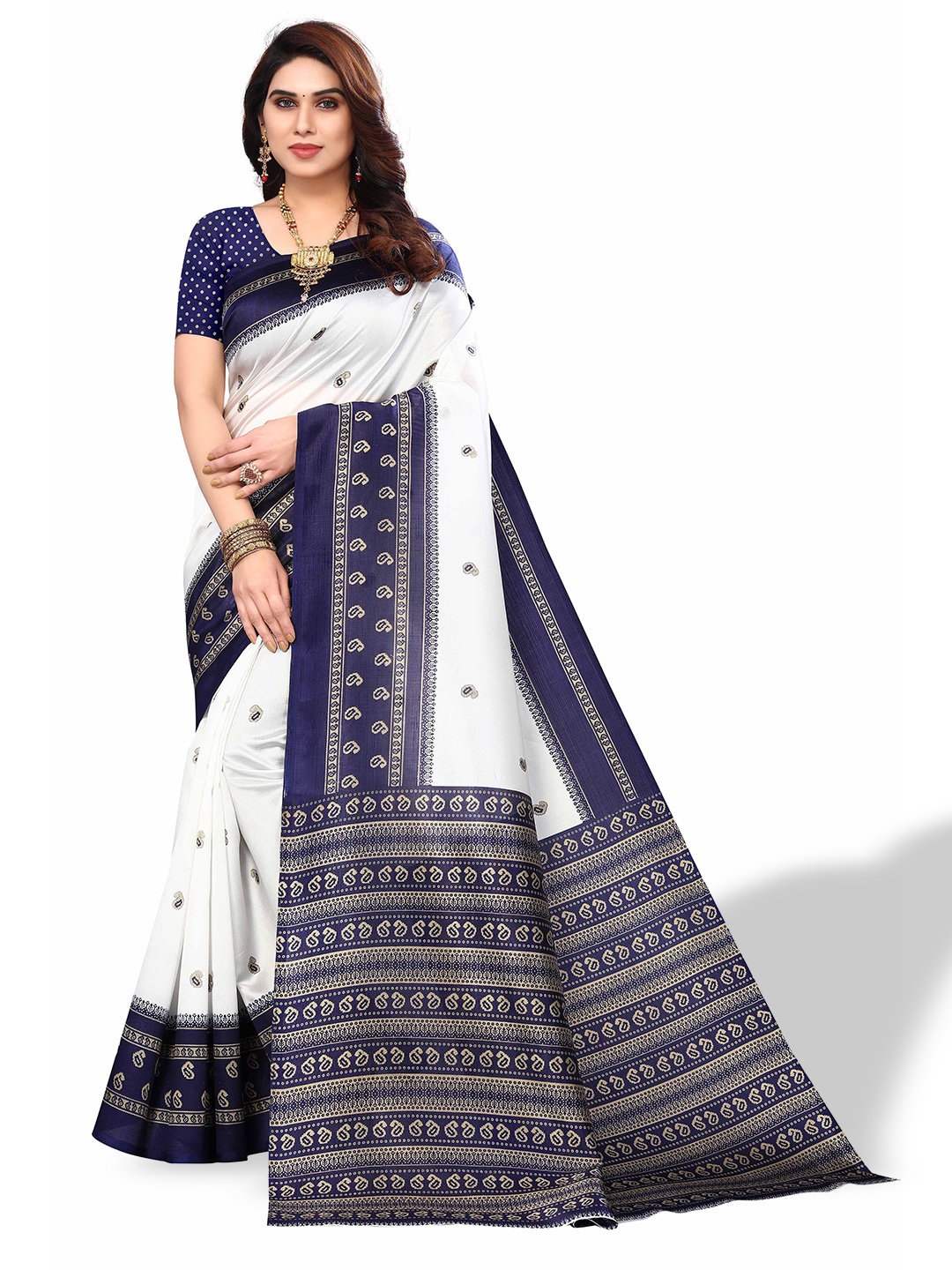 

Poshyaa Art Silk Ready to Wear Mysore Silk Saree, Navy blue