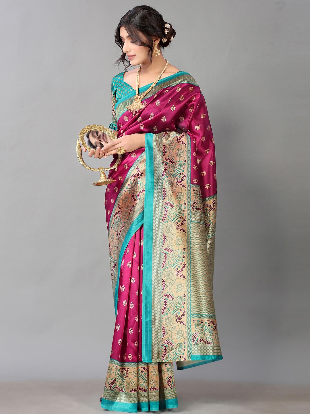 

Poshyaa Ethnic Motifs Woven Design Mysore Silk Saree, Purple