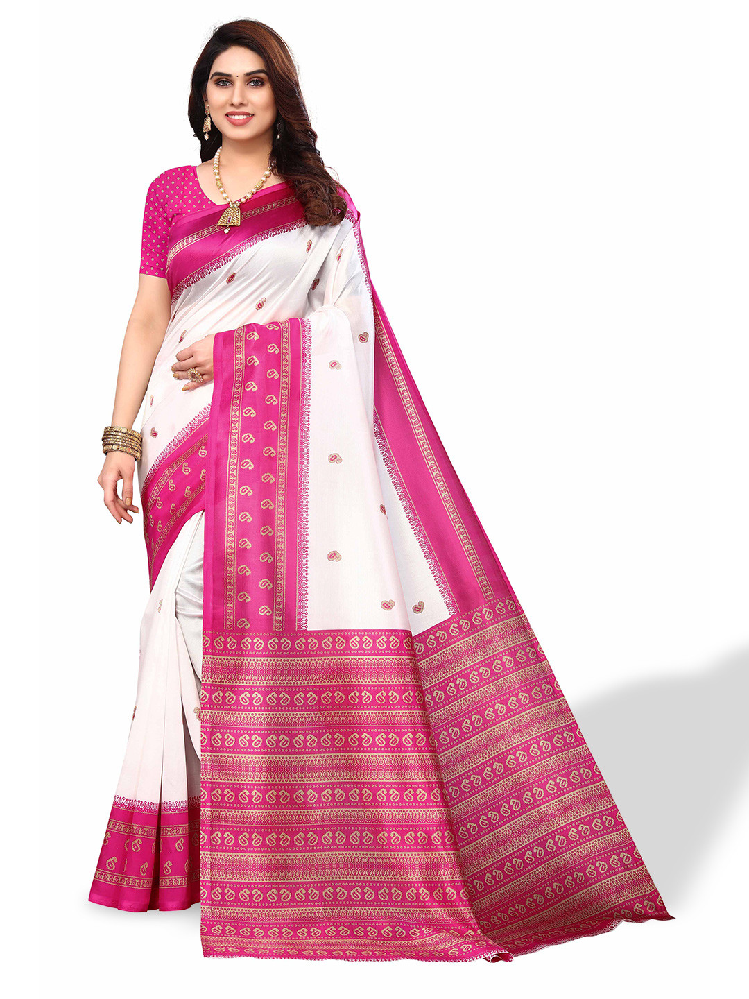 

Poshyaa Ethnic Motifs Woven Design Mysore Silk Saree, Pink