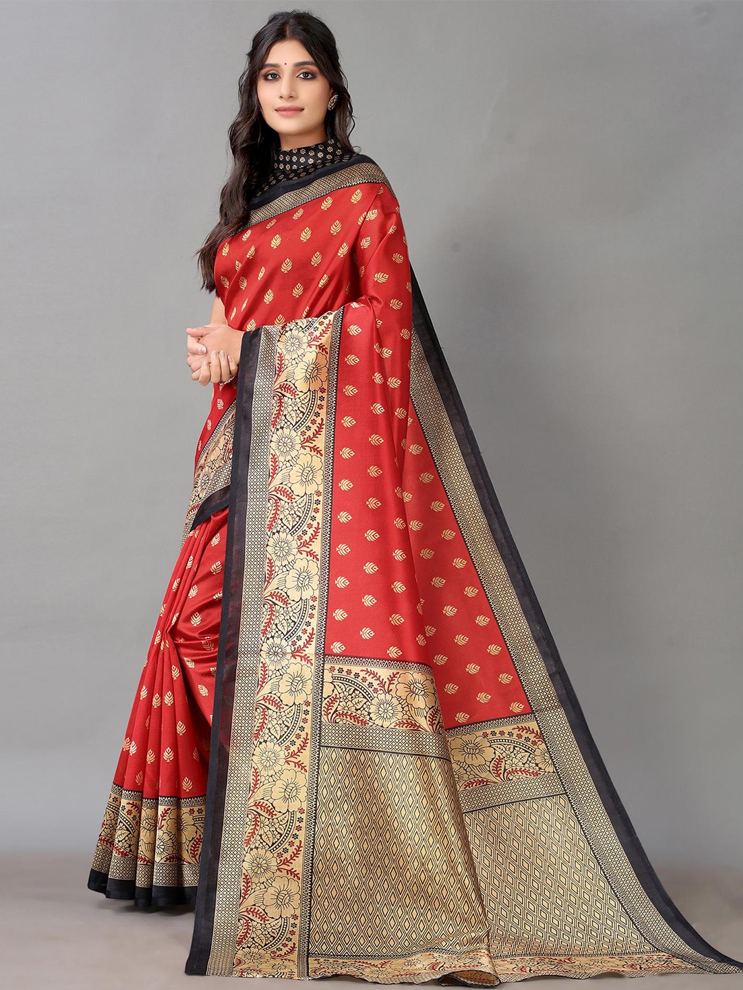 

Poshyaa Ethnic Printed Mysore Silk Saree, Red