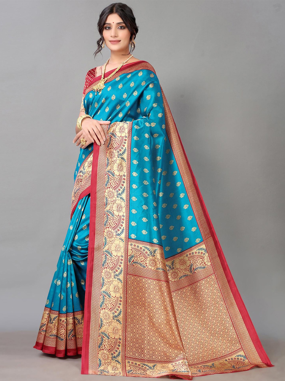 

Poshyaa Ethnic Motifs Woven Design Zari Mysore Silk Saree, Blue