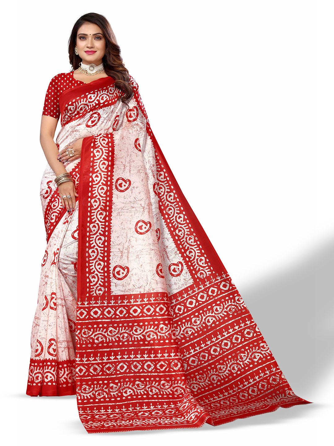 

Poshyaa Paisley Printed Mysore Silk Saree, White