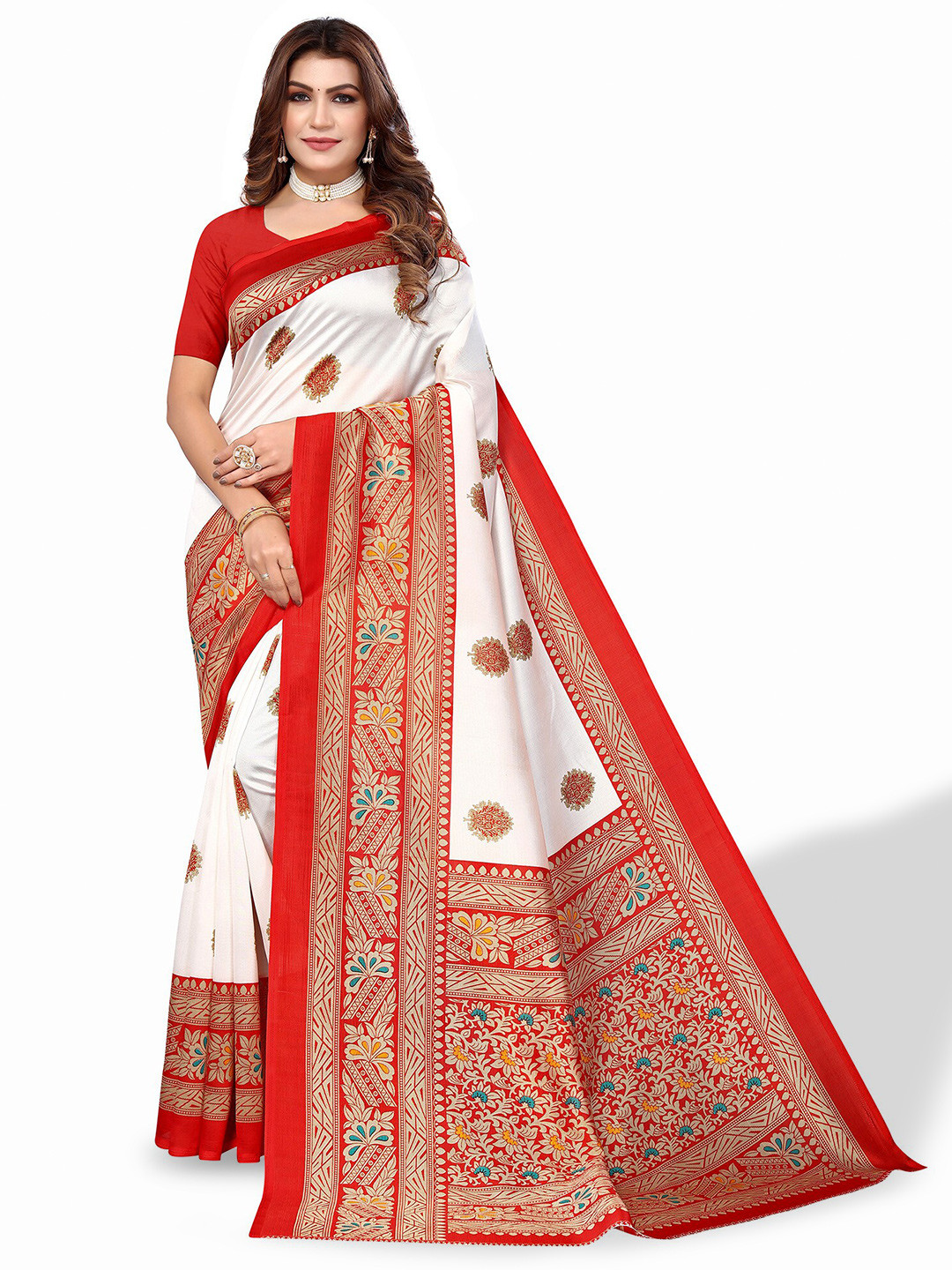 

Poshyaa Ethnic Motifs Mysore Silk Saree, Red