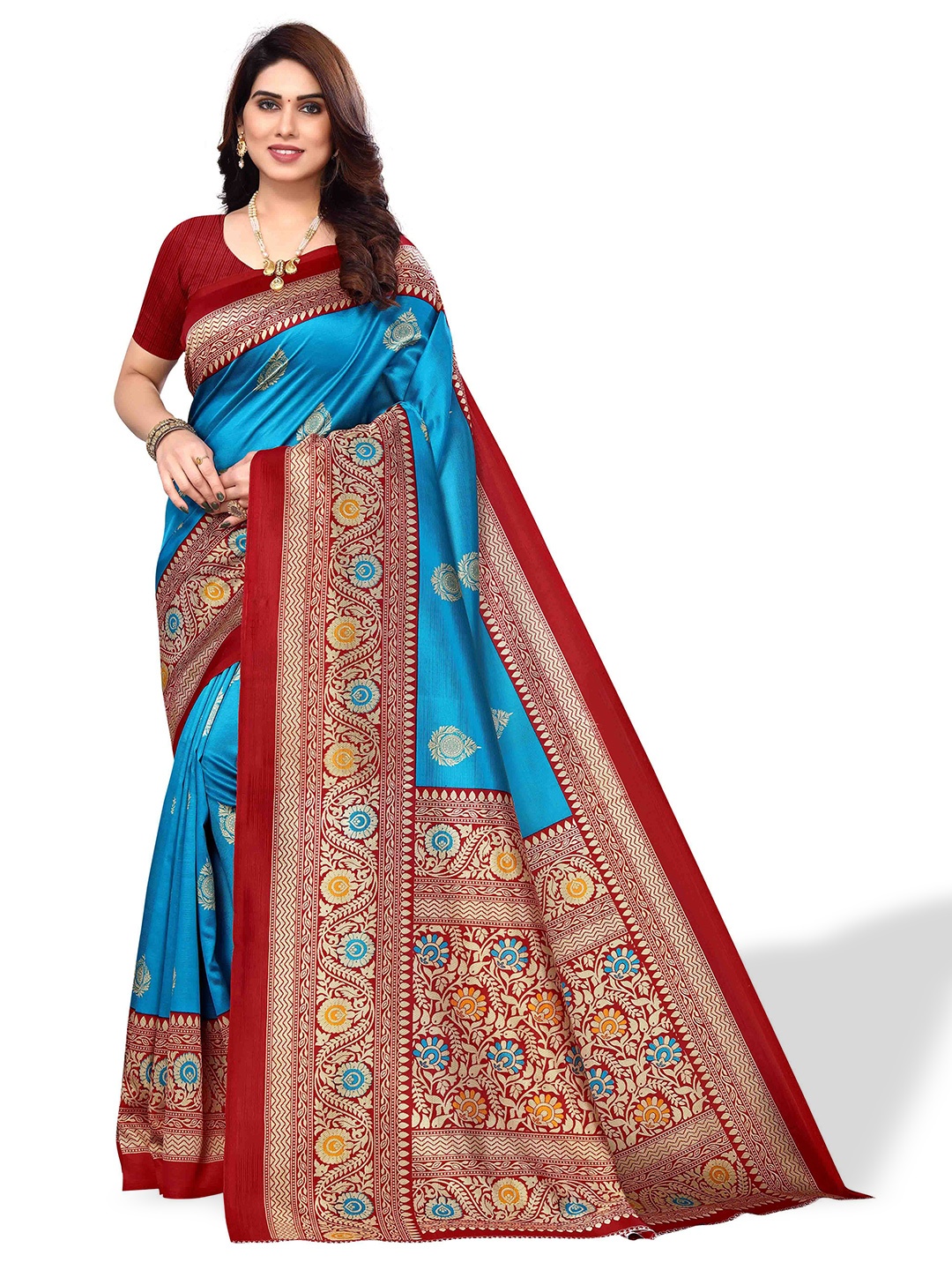 

Poshyaa Art Silk Ready to Wear Mysore Silk Saree, Blue