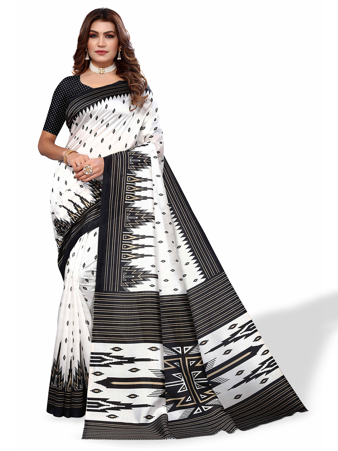 

Poshyaa Ethnic Motifs Woven Design Mysore Silk Saree, Black