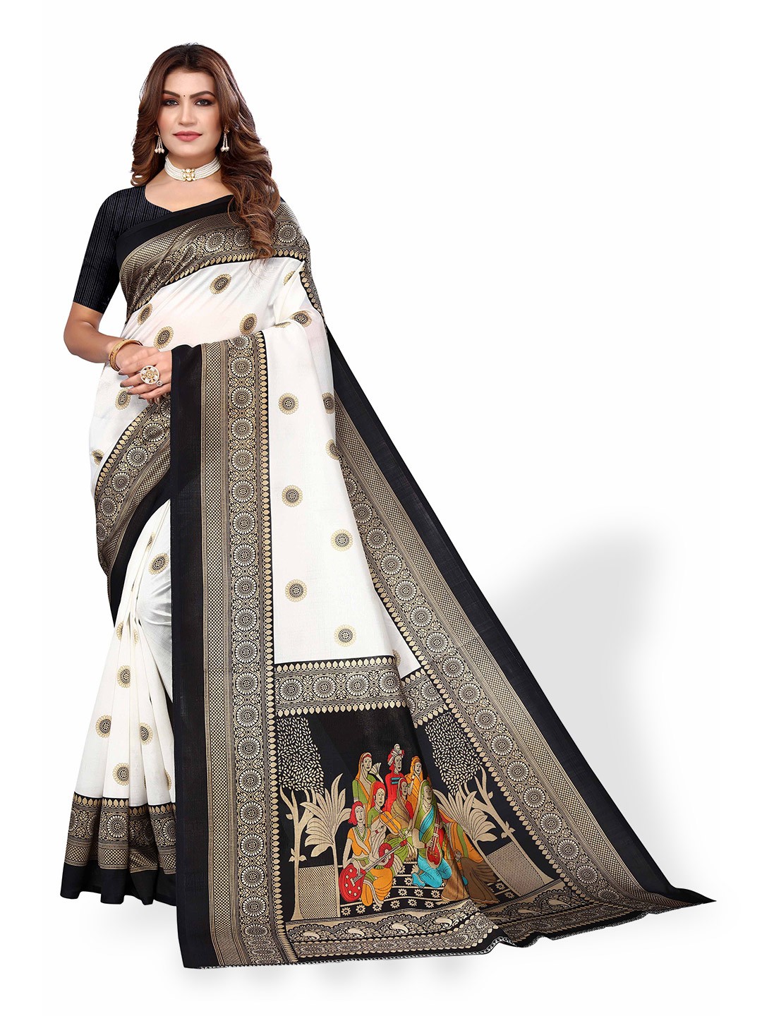 

Poshyaa Art Silk Ready to Wear Mysore Silk Saree, White
