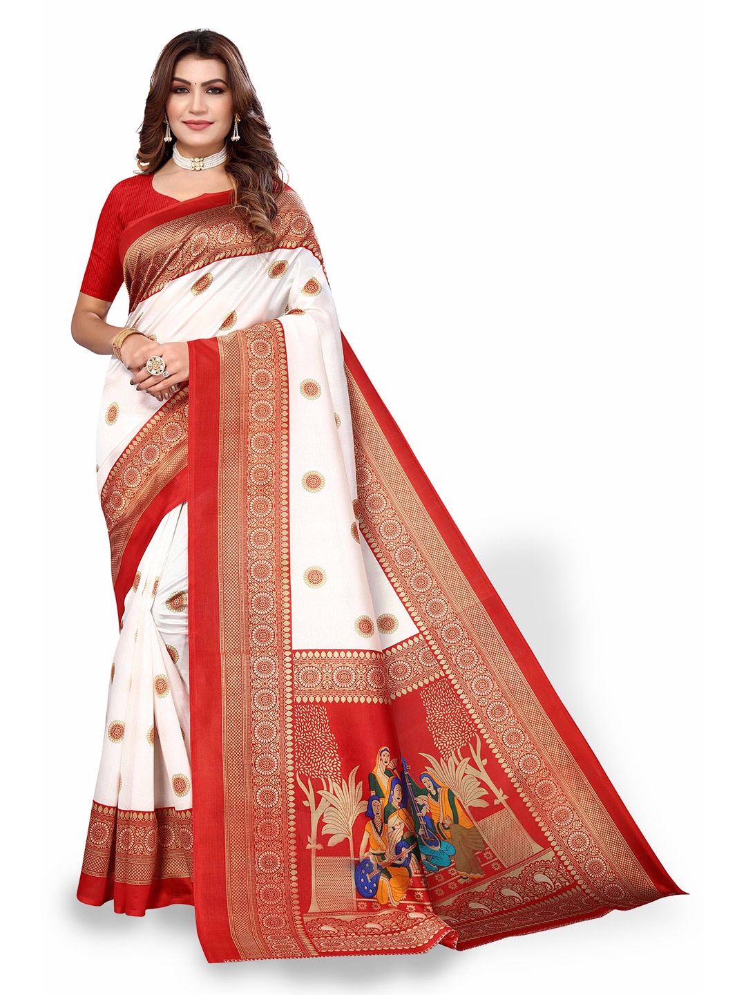 

Poshyaa Art Silk Ready to Wear Mysore Silk Saree, Red