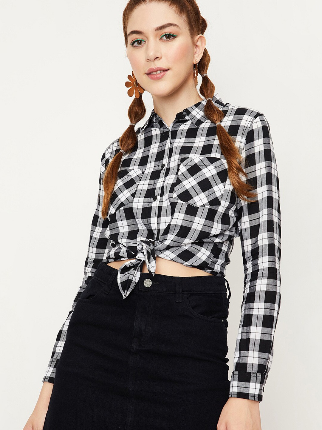 

max Checked Pure Cotton Casual Shirt, Black