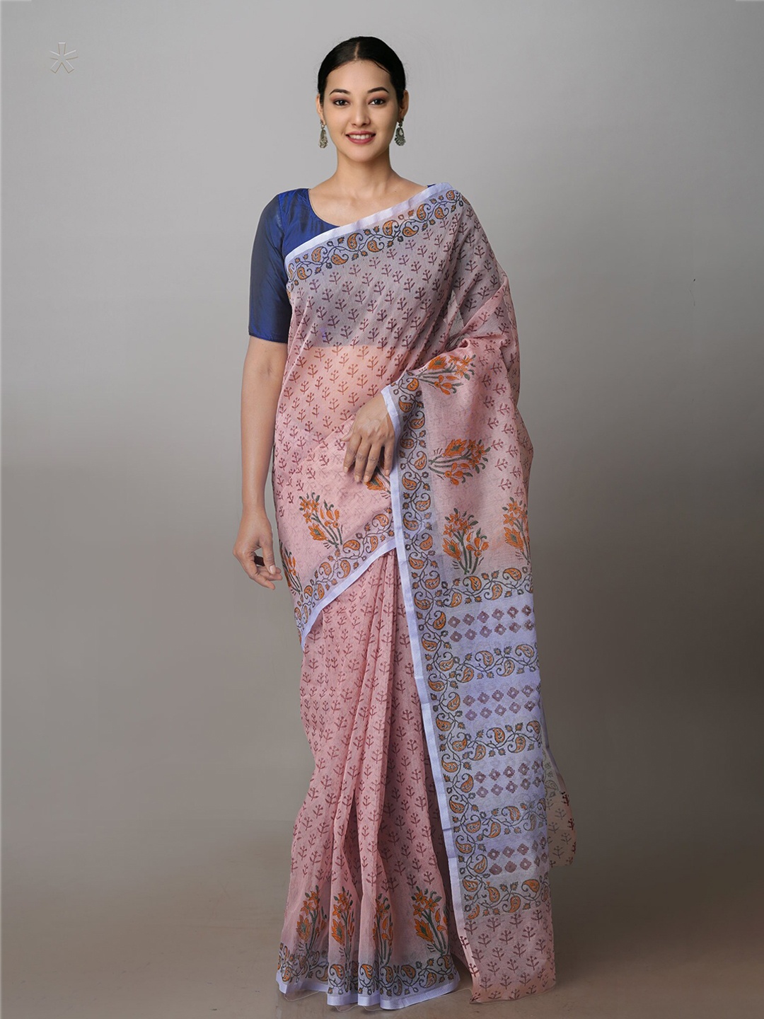 

Unnati Silks Ethnic Motifs Supernet Block Print Saree, Brown