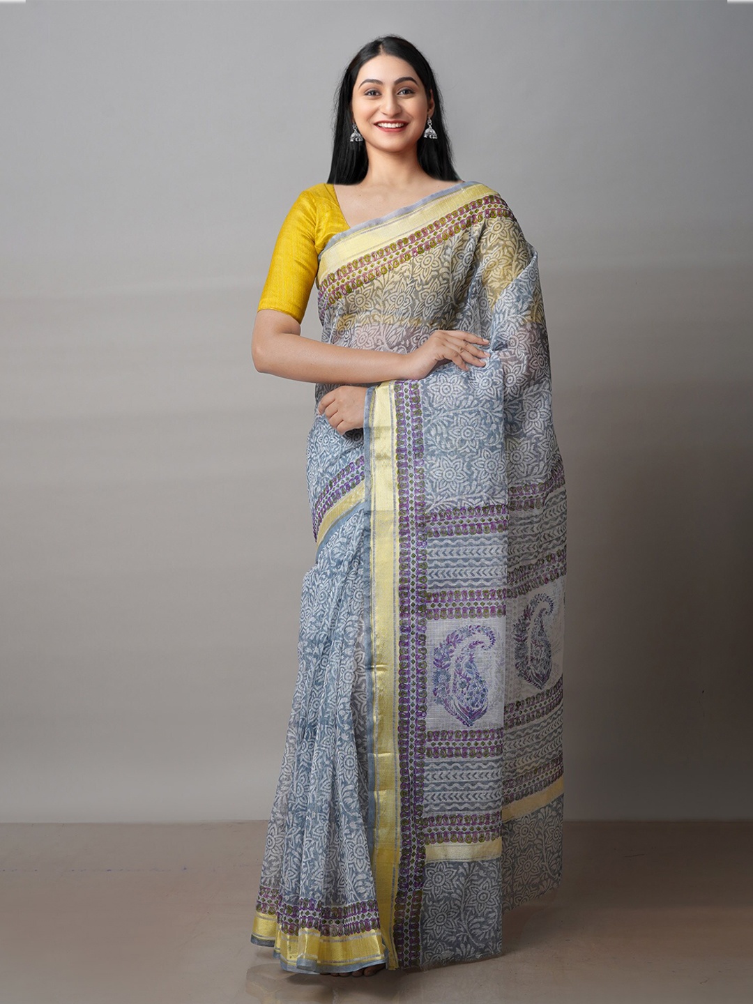 

Unnati Silks Ethnic Motifs Printed Pure Cotton Kota Saree, Grey